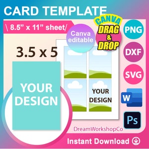 3,5 "x 5" Einladungskarte, Postkarte, SVG, DXF, Canva, Ms Word docx, Png, Psd, 8,5 "x 11" Blatt, bedruckbar, Instant Download