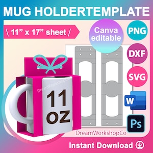 11oz Mug Holder Template, Mug Box Template, Mug Gift Box Template, SVG