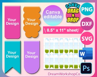 Magnetic Bookmark Template, Bookmark Template SVG, Canva, DXF, Ms Word Docx, Png, PSD, 8.5&quot;x11&quot; sheet, Printable