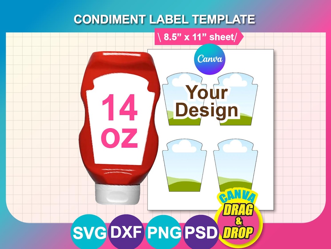 Condiment Label Template: Canva, SVG, Dxf, Png, Digital Download, 8 ...
