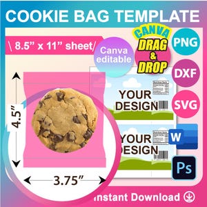 Modelo de wrapper de biscoito, SVG, Canva, DXF, Ms Word Docx, Png, Psd, folha de 8,5 "x 11", para impressão
