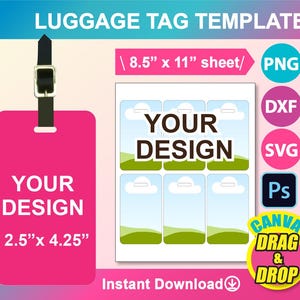 Luggage Tag Template, Template for sublimation, SVG, DXF, Canva, Ms Word Docx, Png, Psd, 8.5&quot;x11&quot; sheet, Printable