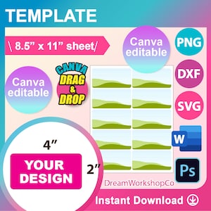 Etiquetas de dirección, plantilla de dirección estándar, Canva, SVG, DXF, Ms Word Docx, Png, PSD, hoja de 8,5" x 11", imprimible