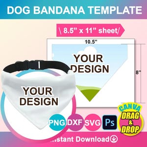 Plantilla de pañuelo para perro, plantilla de sublimación, Canva, SVG, DXF, Ms Word Docx, Png, Psd, hoja de 8,5" x 11"