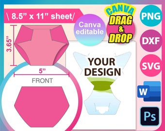 Diaper Card Template with Insert, SVG, DXF, Canva, Ms Word Docx, Png, Psd, 8.5&quot;x11&quot; sheet, Printable