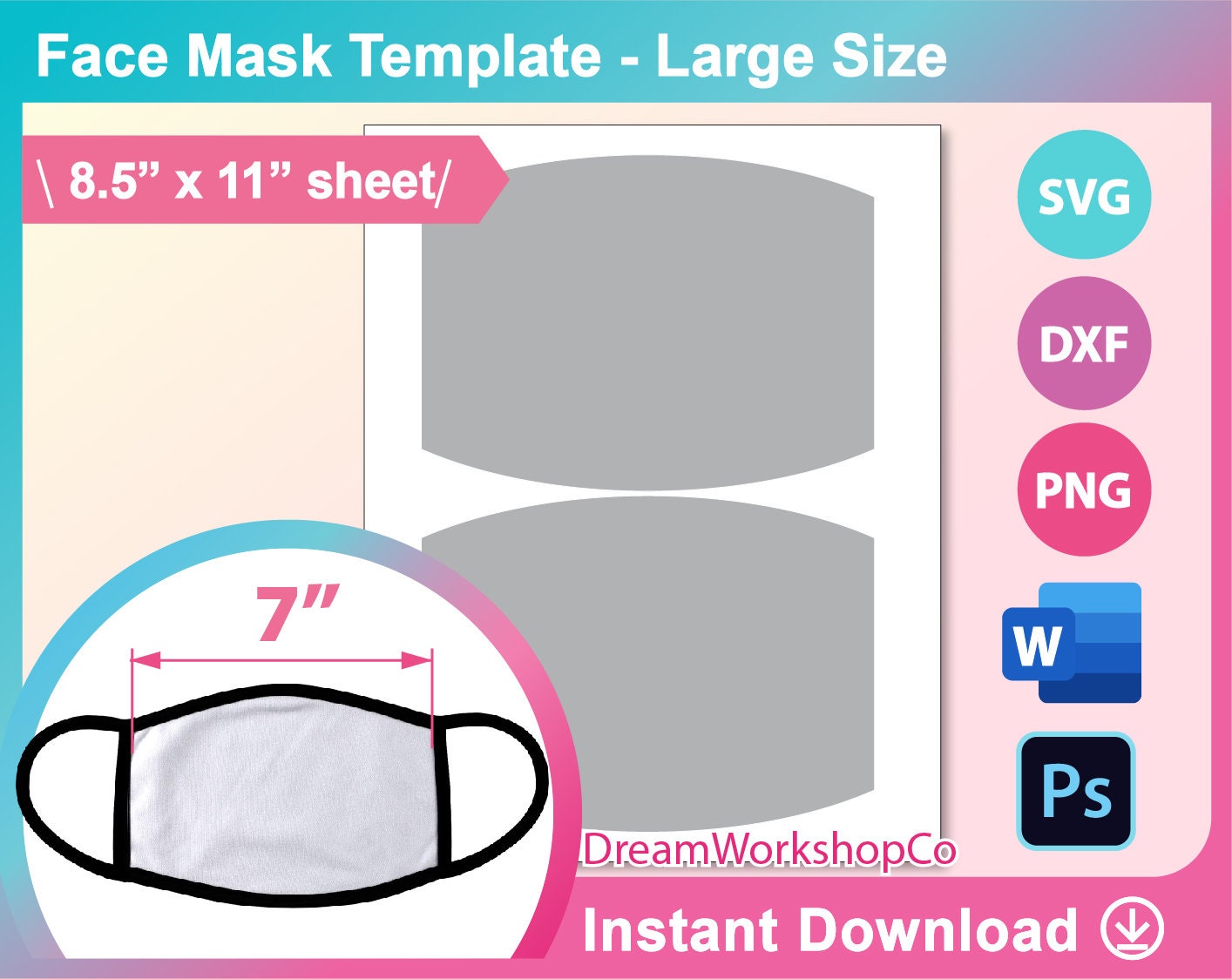 Face Mask Template L size Sublimation Ms word PSD PNG Etsy