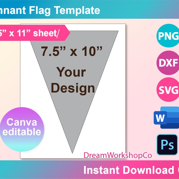 Bunting Banner Template, Triangle Banner Flag Template, Canva, PSD, PNG, SVG, Dxf, 8.5x11" sheet, Printable, Instant Download