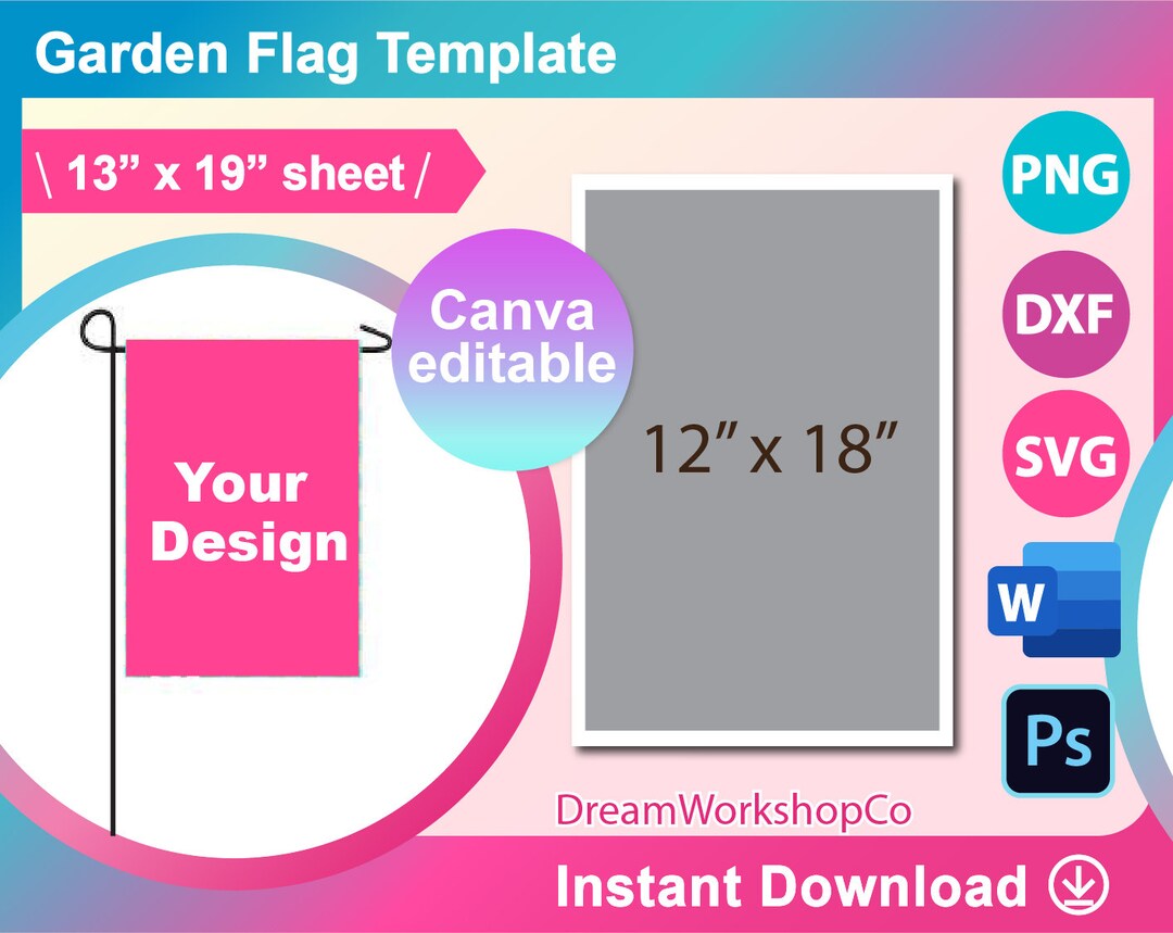 12 X 18 Garden Flag Template, Canva, Ms Word, PSD, PNG, SVG, Dxf