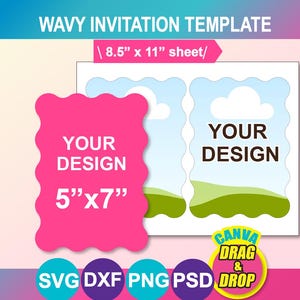 Plantilla de invitación ondulada de 5x7: diseño festoneado, Canva, SVG, DXF, PNG, PSD (descarga digital)