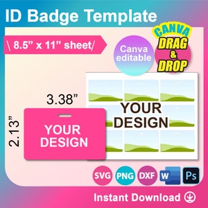 Badge Template, Id Badge Blank Template, SVG, Canva, DXF, Ms Word Docx, Png, Psd, 8.5"x11" sheet, Printable
