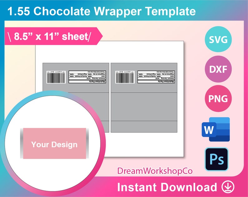 1.55oz Chocolate Bar Wrapper Template SVG DXF Ms Word Docx - Etsy