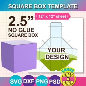No Glue, Cube Box Template, Square Box template, Cake Box, Gift Box Template, candy box, Canva, Ms word, PSD, PNG, SVG, Dxf