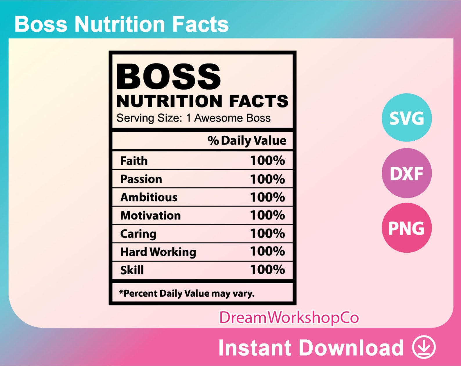 Boss Facts Boss Nutrition Facts Nutrition Facts SVG Dxf Etsy