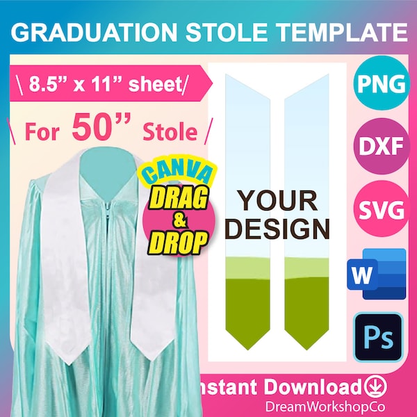 Kids Stole Template, Graduation Stole Template, PSD, SVG, DXF, Canva, Publisher Png, Printable, Instant Download