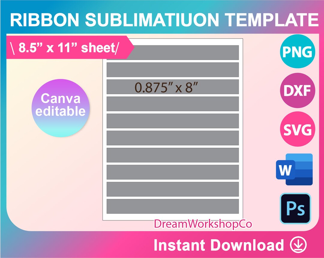 Ribbon Sublimation Template, SVG, DXF, Canva, Ms Word Docx, Png, Psd, 8