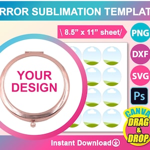 Compact Mirror Sublimation Template, SVG, Canva, DXF, DOCX, Png, Psd,  8.5x11&quot; sheet