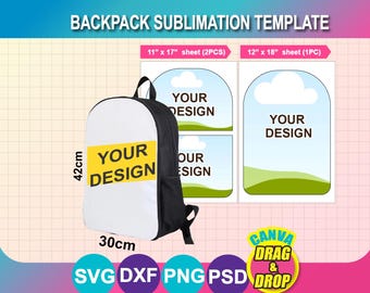 Backpack Sublimation Template: Shoulder Bag Design, SVG, Dxf, Canva, Psd, Png (Digital Download)