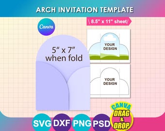 Arch Fold Wedding Invitation Template: 5"x7" Canva, PSD, SVG, DXF (Digital Download)