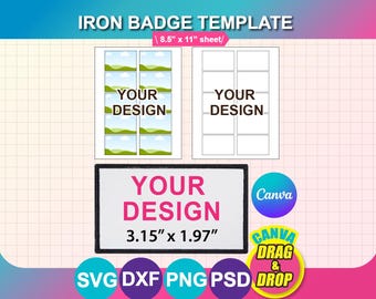 Hat Patch Template, Rectangle Iron Patch Template, Iron Patch Sublimation Template, Iron on Patch Canva, SVG, DXF, Ms Word Docx, Png, Psd