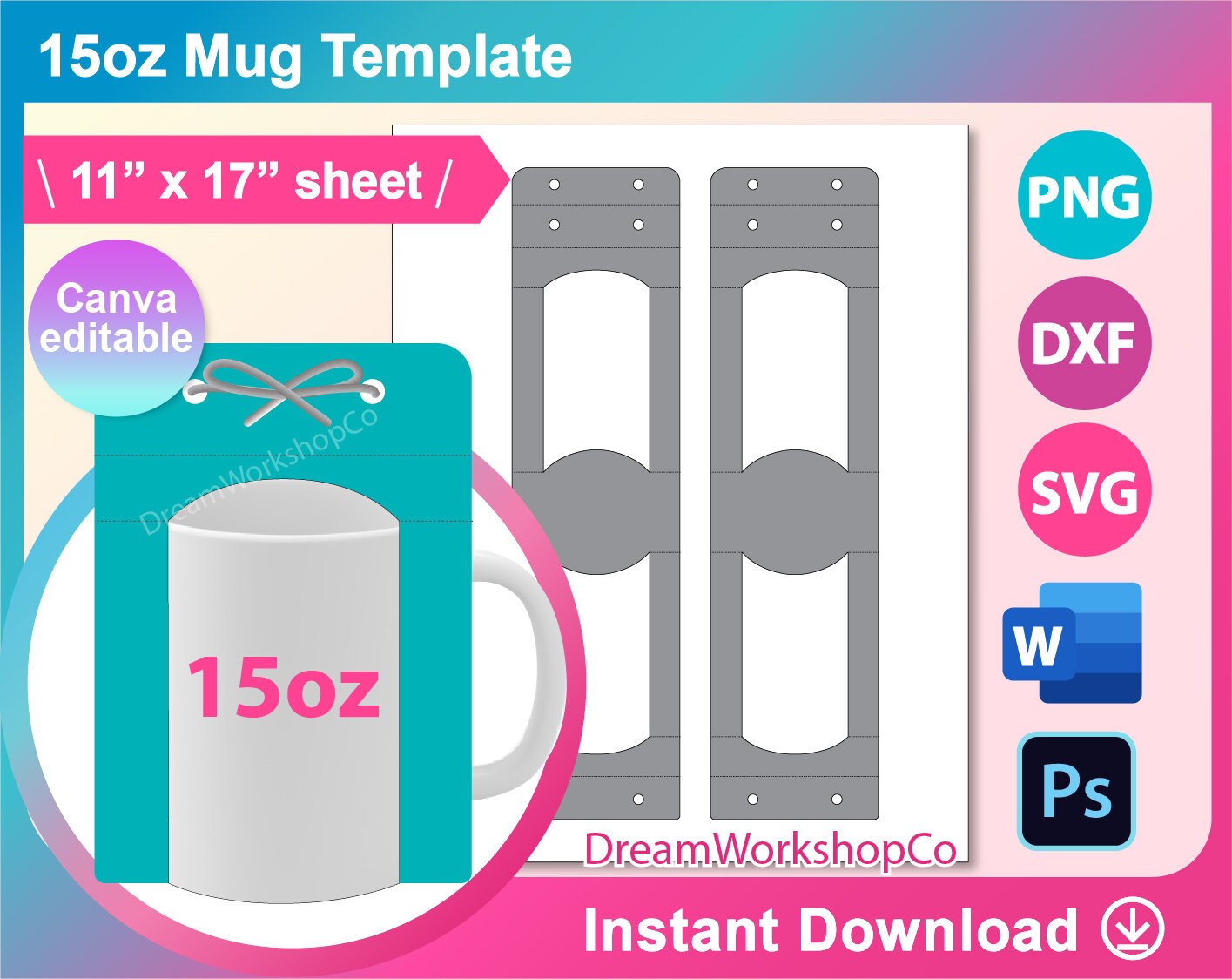 15oz Mug Holder Template Mug Box Template Mug Gift Box Etsy