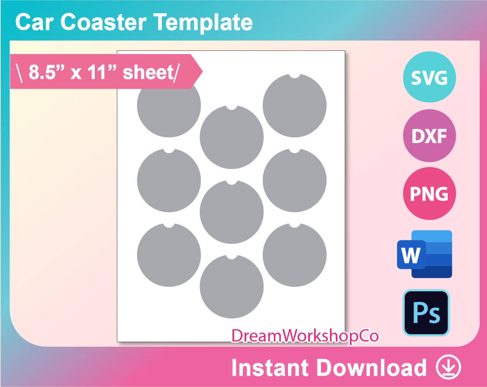 Download Car Cup Coaster Template Car Coaster template SVG DXF Ms | Etsy