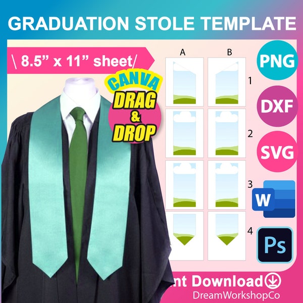 70" Stole Template, Graduation Stole Template, Stole Template SVG PSD, Canva, DXF, Ms word, Png, 8.5" x 11", Printable