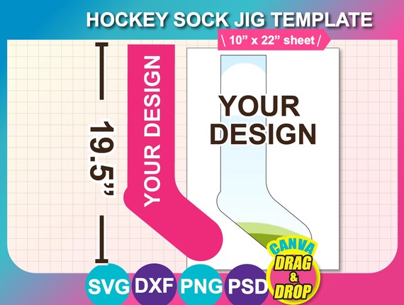 Hockey  Sock Jig Template, sublimation, SVG, DXF, Ms Word Docx, Png, Psd. Printable