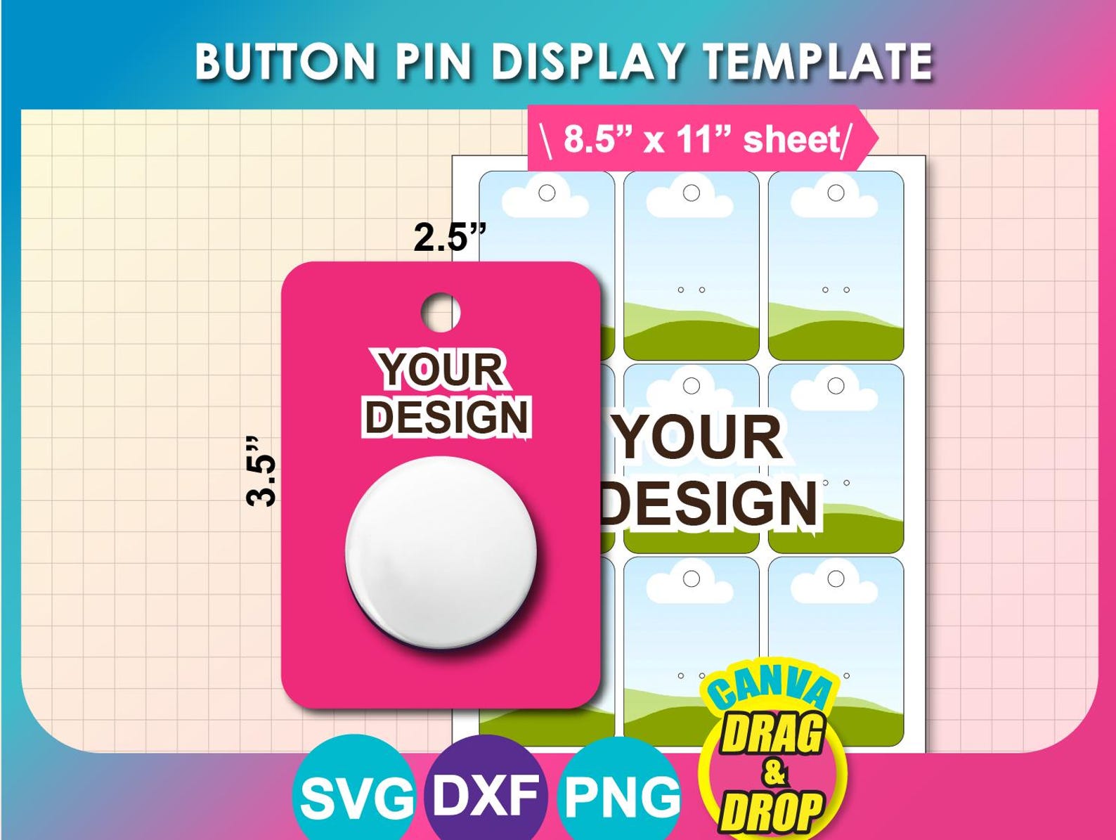 Button Pin Display Template: Canva, SVG, PNG, PSD (digital Download) - Etsy