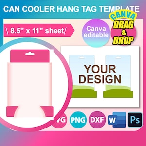 12oz Can Cooler Hang Tag, Beer Cooler tag Template, Template,  SVG, DXF, DOCX, Png, Psd, 8.5&quot;x11&quot; sheet, Printable, Instant Download