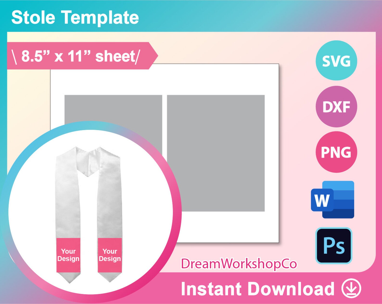 Stole Template Graduation Stole Template PSD SVG DXF Ms | Etsy