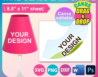 Wine Glass Lampshade Template, Canva, SVG, DXF, Ms Word Docx, Png, Psd, 8.5"x11" sheet, Printable