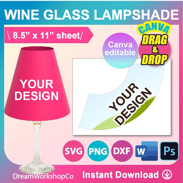 Weinglas Lampenschirm Vorlage, Canva, SVG, DXF, Ms Word Docx, Png, Psd, 8,5 "x 11" Bogen, printable