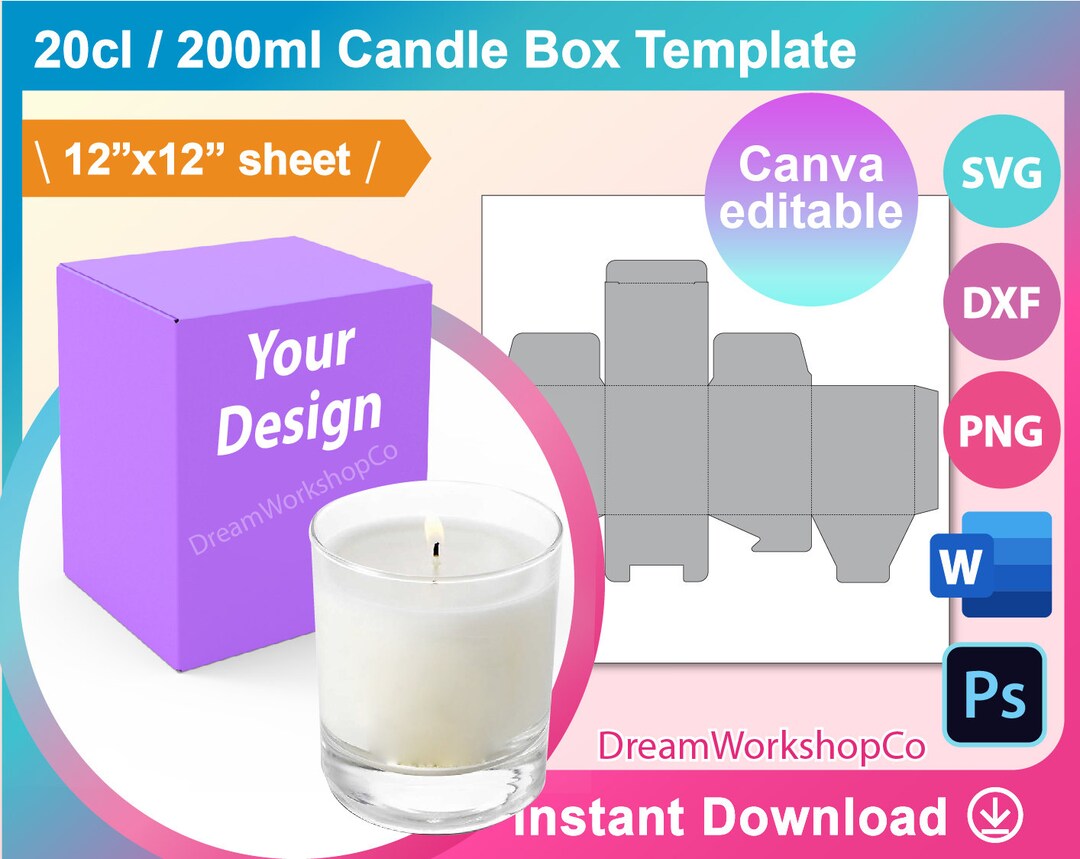 Candle Box Svg, 20cl 200ml Candle Box Template, Sublimation Template