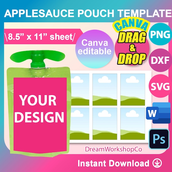 Apple sauce label Template, SVG, DXF, Canva, Ms Word Docx, Png, PSD, 8.5"x11" sheet, Printable