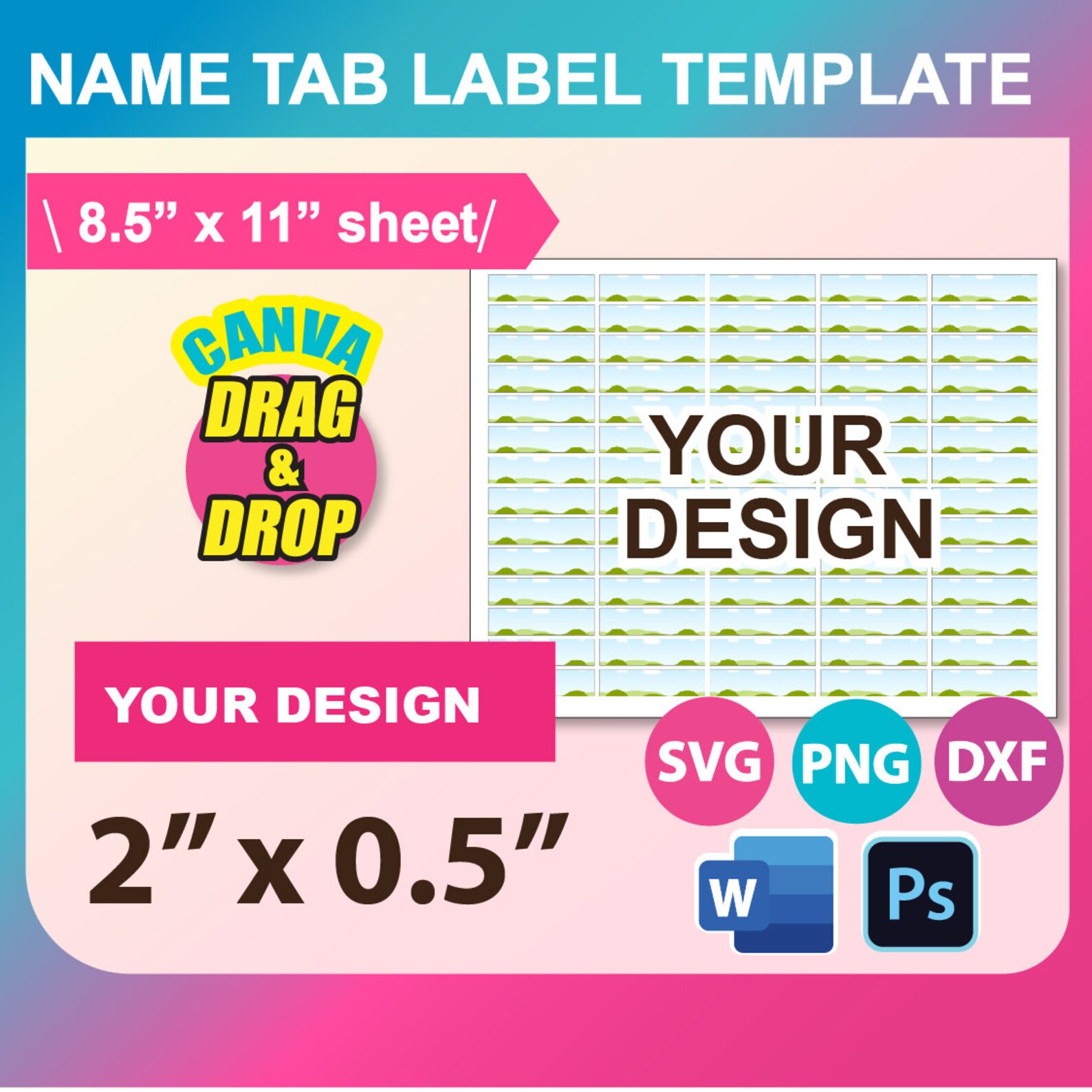 Virtual Name Label Name Label Template: Canva, SVG, Dxf, Png, Digital Download, 8.5x11 ...