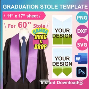 Stole Template, Graduation Stole Template, Stole Template SVG PSD, Canva, DXF, Ms Word, Png, 11x17 sheet Printable