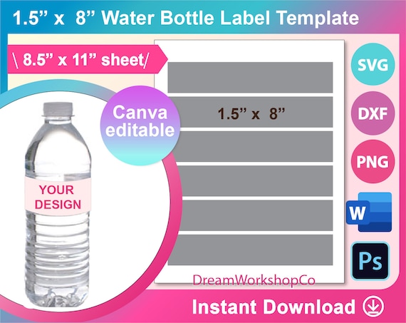 Water Bottle Label Template 8.5x11 Sheet SVG, PNG, PSD and Docx -   Israel