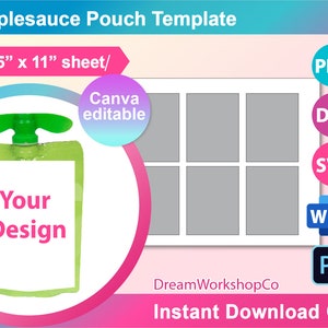 Apfelmus Beutel Beutel Label Vorlage, SVG, DXF, Ms Word Docx, Png, Psd, 8,5 &quot;x11&quot; Blatt, bedruckbar