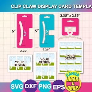 3サイズ、ヘアクリップディスプレイカードテンプレート、ヘアクリップホルダーテンプレート、Canva、SVG、DXF、Png、Psd、8.5インチ×11インチシート
