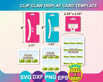 3 tamaños, plantilla de tarjeta de presentación para pinzas de cabello, plantilla de soporte para pinzas de cabello, Canva, SVG, DXF, PNG, PSD, hoja de 8.5" x 11".