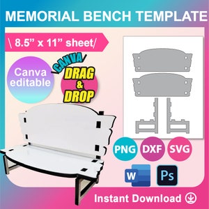 Memorial Bench Template, Sublimation template, SVG, DXF, Canva, Ms Word docx, Png, Psd, 8.5x11 sheet, Printable, Instant Download image 1