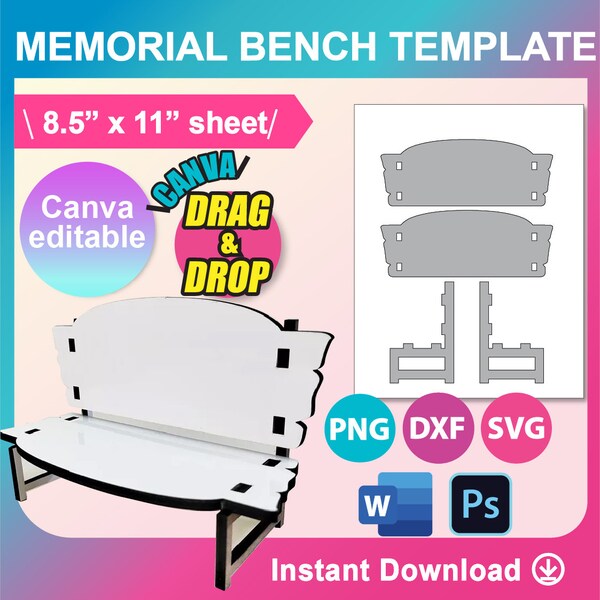 Memorial Bench Template, Sublimation  template, SVG, DXF, Canva, Ms Word docx, Png, Psd, 8.5"x11" sheet, Printable, Instant Download