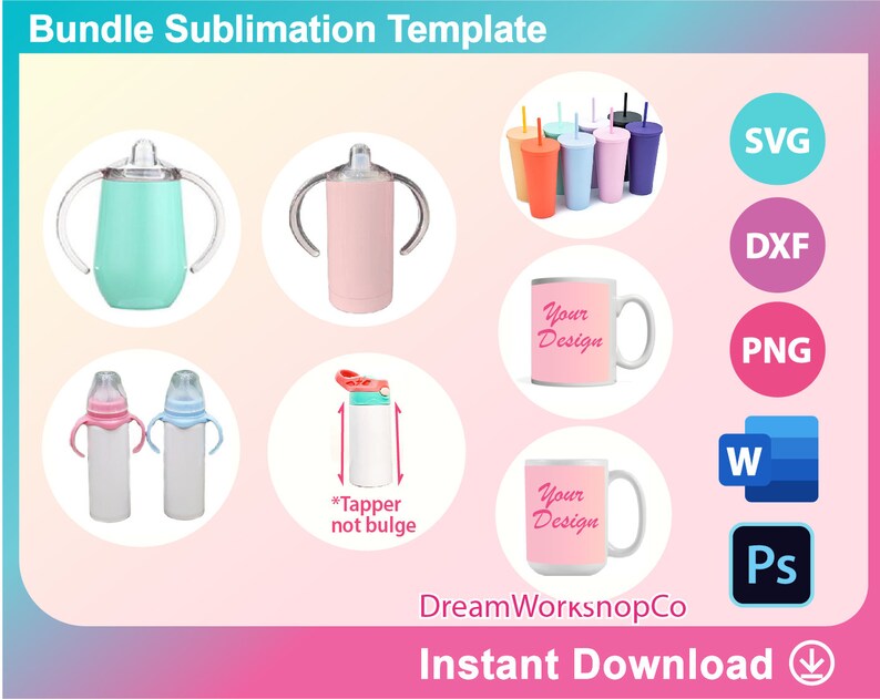 Download Paper Party Supplies Labels Ms Word Dxf 8 5x11 Sheet Tumbler Bundle Sippy Cup Png Svg Printable Milkbottle Psd Kid Flip Cup Template Sublimation