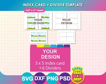 Index Card Template, Index Card Divider Canva, SVG, DXF, Png, Psd, 8.5"x11" sheet, Printable