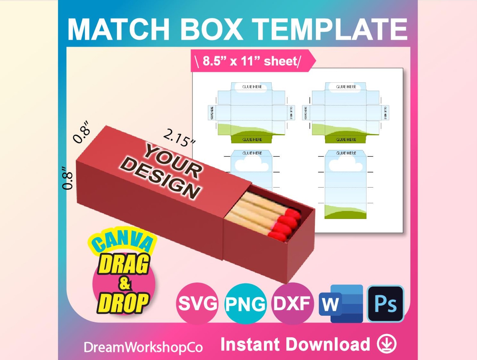 Matching Boxes Outlines Match Box Template, Canva, SVG, DXF, Ms Word DOCX, Png, Psd, 8.5