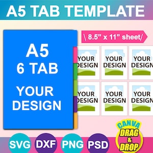 A5 Planner Divider Template, SVG, DXF, Canva, Ms Word Docx, Png, Psd, 8.5&quot;x11&quot; sheet, Printable