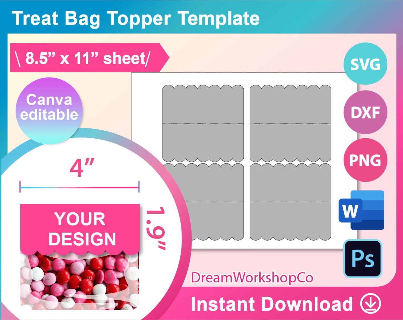 Scalloped Treat Bag Topper Template Treat Bag Topper Template - Etsy