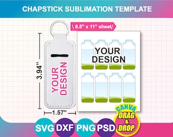 Lip Balm Holder Sublimation Template, Chapstick Sleeve (svg, dxf, png, psd, Canva)