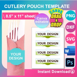 Napkin Ring Template, Scalloped Napkin Ring Template, Canva, Ms word, PSD, PNG, SVG, Dxf, 8.5x11&quot; sheet, Printable, Instant Download