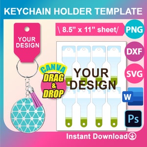 Jewelry Tag Template, Keyring Display Card Template, Keychain Holder Template, Canva, SVG, DXF, Ms Word Docx, Png, Psd, 8.5"x11" sheet